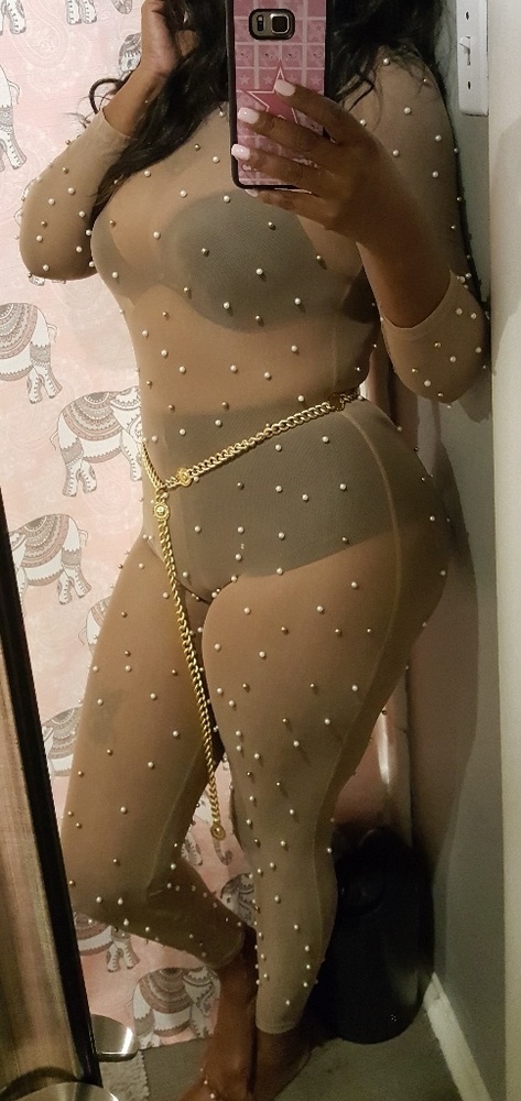 Sheer Nude with Pearls Bodysuit